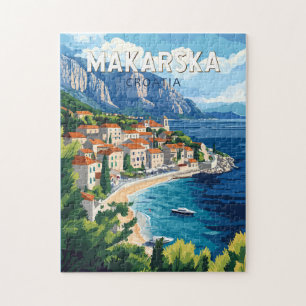 Makarska Croatia Illustration Travel Art Vintage Legpuzzel