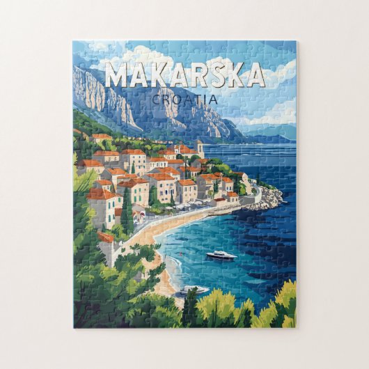 Makarska Croatia Illustration Travel Art Vintage Legpuzzel (Verticaal)