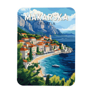 Makarska Croatia Illustration Travel Art Vintage Magneet
