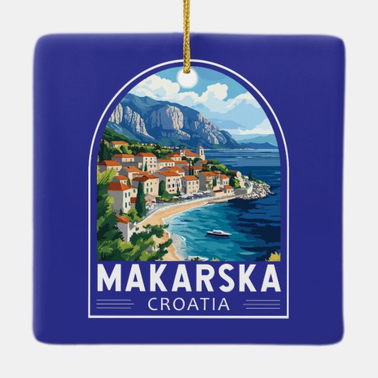 Makarska Croatia Travel Art Embleem Keramisch Ornament (Achterkant)