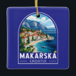 Makarska Croatia Travel Art Embleem Keramisch Ornament<br><div class="desc">Makarska retro vector reisontwerp. Makarska is een havenstad aan de Dalmatische kust van Kroatië,  bekend om zijn stranden aan de Makarska Riviera,  boulevard en nachtleven.</div>