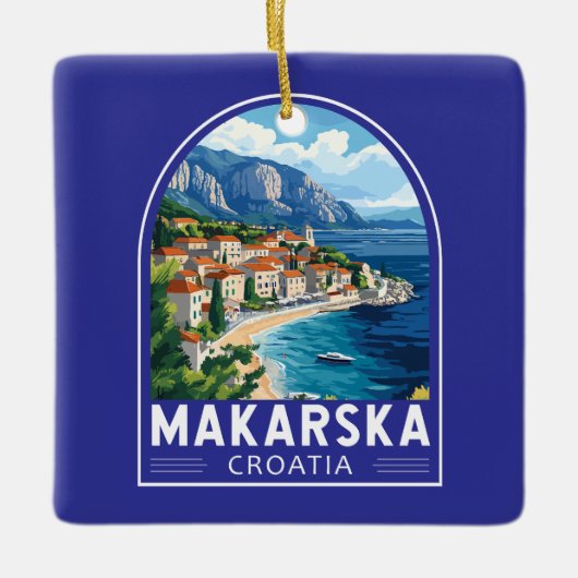Makarska Croatia Travel Art Embleem Keramisch Ornament (Voorkant)