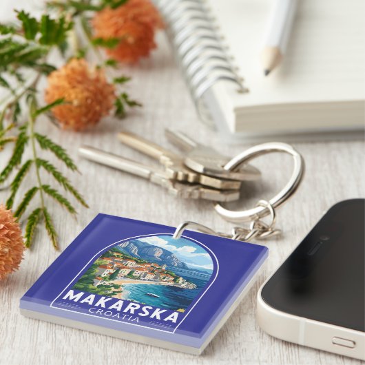 Makarska Croatia Travel Art Embleem Sleutelhanger (Voorkant Rechts)