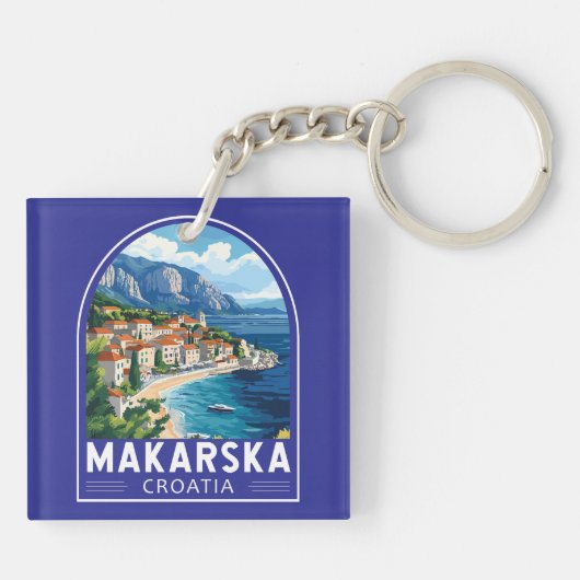Makarska Croatia Travel Art Embleem Sleutelhanger (Achterkant)