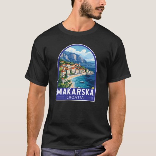 Makarska Croatia Travel Art Embleem T-shirt (Voorkant)