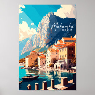 Makarska Kroatië vintage reisplaats illustratie Poster