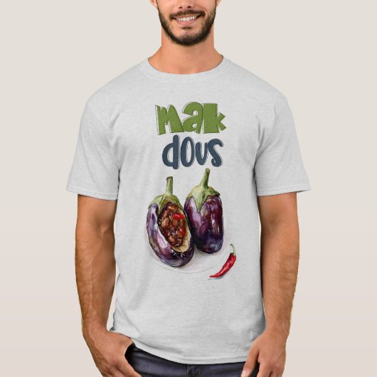 Makdous gevulde aubergine walnoten, knoflook مكدوس t-shirt (Voorkant)