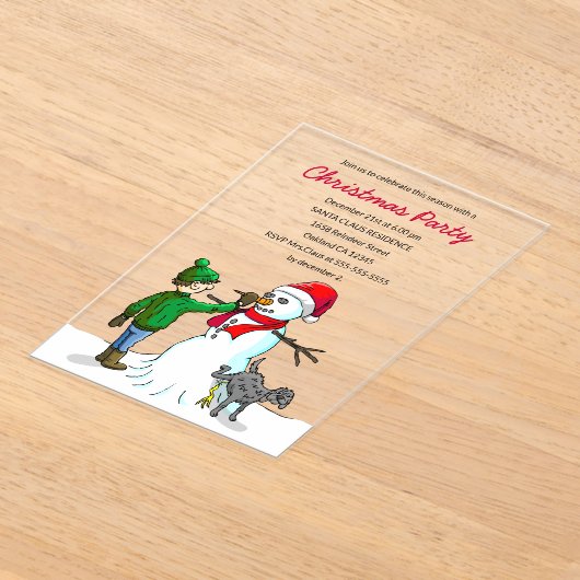 Make a Snowman on a Christmas Party Invitation Acryl Uitnodigingen (Laagn)