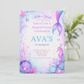 Make a Splash Mermaid Birthday Party Watercolor Kaart (Staand voorkant)