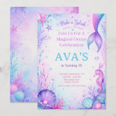 Make a Splash Mermaid Birthday Party Watercolor Kaart (Voorkant / Achterkant)