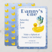 Make a Splash Rubber Duck 1st Birthday Invitation Kaart (Voorkant / Achterkant)