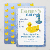 Make a Splash Rubber Duck 1st Birthday Invitation Kaart (Voorkant / Achterkant)