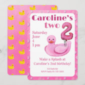 Make a Splash Rubber Duck 2nd Birthday Invitation Kaart (Voorkant / Achterkant)