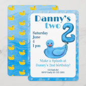 Make a Splash Rubber Duck 2nd Birthday Invitation Kaart (Voorkant / Achterkant)