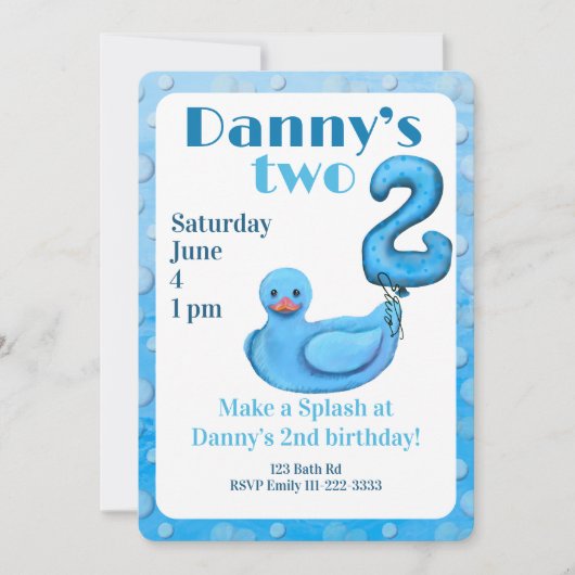 Make a Splash Rubber Duck 2nd Birthday Invitation Kaart (Voorkant)