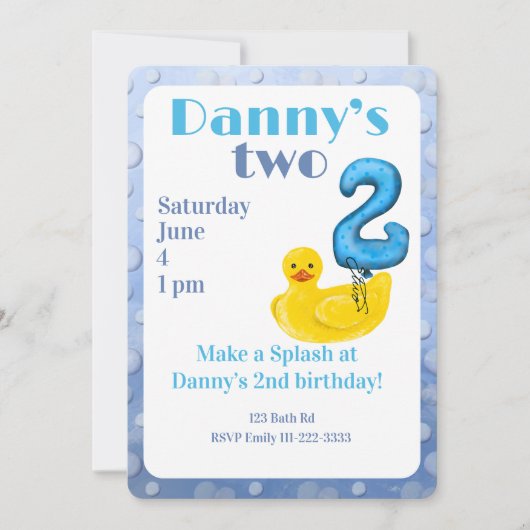 Make a Splash Rubber Duck 2nd Birthday Invitation Kaart (Voorkant)