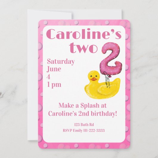 Make a Splash Rubber Duck 2nd Birthday Invitation Kaart (Voorkant)