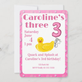 Make a Splash Rubber Duck 3rd Birthday Invitation Kaart
