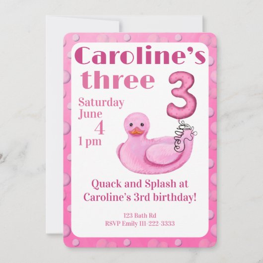 Make a Splash Rubber Duck 3rd Birthday Invitation Kaart (Voorkant)