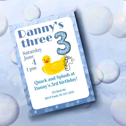 Make a Splash Rubber Duck 3rd Birthday Invitation Kaart