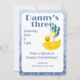 Make a Splash Rubber Duck 3rd Birthday Invitation Kaart