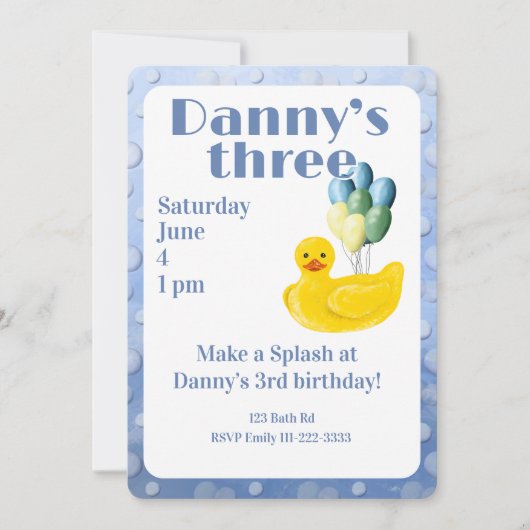 Make a Splash Rubber Duck 3rd Birthday Invitation Kaart (Voorkant)