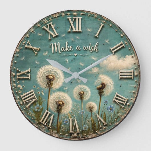 Make a Wish Dandelion Rustic Farmhouse Floral Grote Klok (Voorkant)