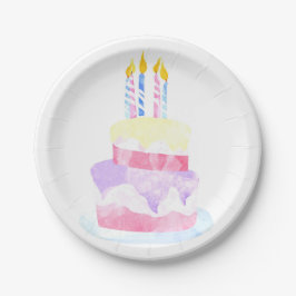 Make a Wish | Watercolor Happy Birthday Cake Papieren Bordje