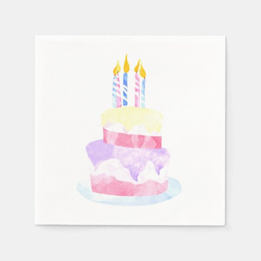 Make a Wish | Watercolor Happy Birthday Cake Servet (Voorkant)