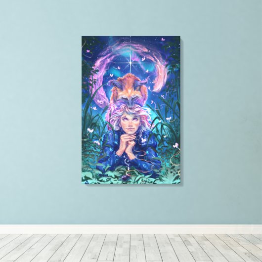 Make a wish with Magicfox- fantasy art Canvas Afdruk (Insitu (Houten vloer))