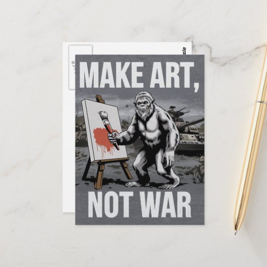 Make Art Not War Sasquatch Artiest Briefkaart (Voorkant / Achterkant in situ)