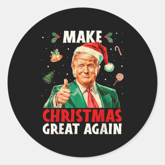 Make Christmas Great Again Funny Santa Trump 2025  Ronde Sticker (Voorkant)