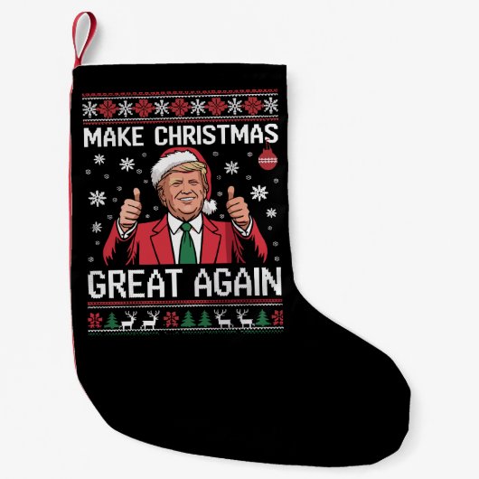 Make Christmas Great Again Trump Pajamas Ugly Xmas Kleine Kerstsok (Voorkant)