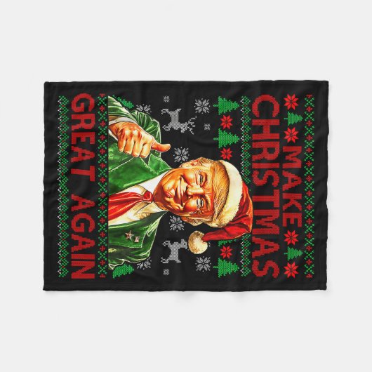 Make Christmas Great Again Xmas Funny Trump Pajama Fleece Deken (Voorkant (Horizontaal))