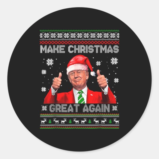 Make Christmas Great Again Xmas Funny Trump Pajama Ronde Sticker (Voorkant)