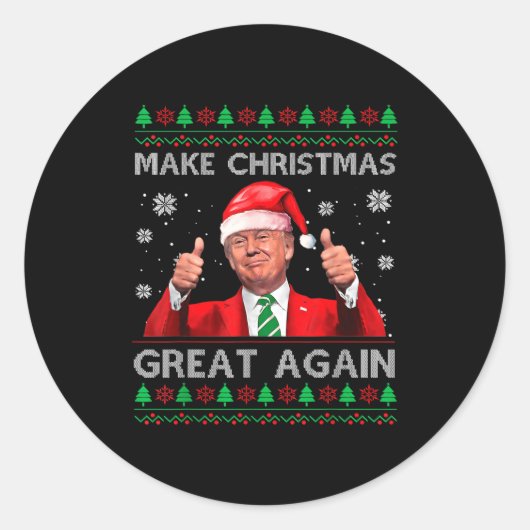 Make Christmas Great Again Xmas Funny Trump Pajama Ronde Sticker (Voorkant)