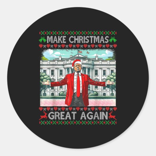 Make Christmas Great Again Xmas Funny Trump Pajama Ronde Sticker (Voorkant)