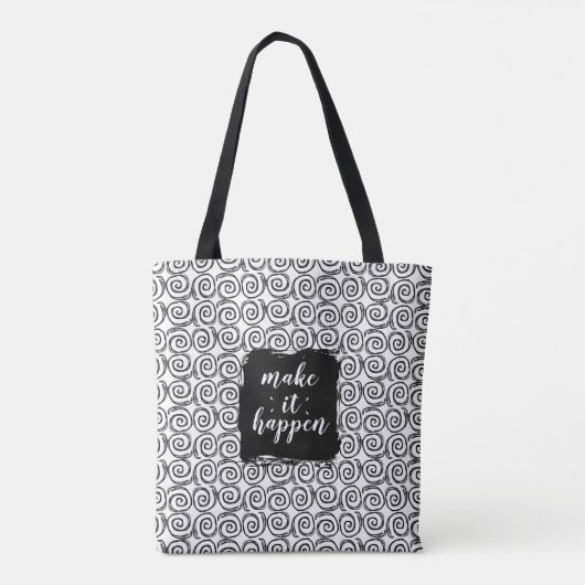 Make It Happen Black and White Swirl Tote Bag (Achterkant)
