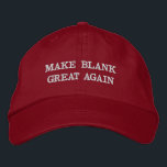 Make (Jouw tekst) Great Again Petten<br><div class="desc">Maak er weer iets moois van! Nu kunt u uw eigen Make America Great Again-Pet maken! Verander gewoon het "blanco" woord in plaats van Amerika, naar alles wat je leuk vindt! Klik op de knop Aanpassen om dit honkbal pet VOLLEDIG aan te passen. Kies uit vele pet kleuren en draad...</div>