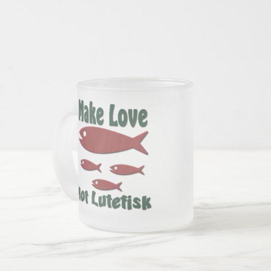 Make Love not Lutefisk Funny Scandinavian Matglas Koffiemok (Voorkant links)