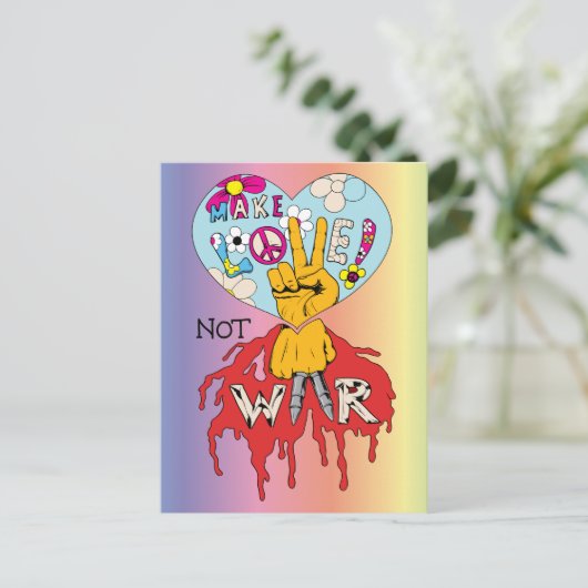 Make Love not War 2 ~ 60s Hippie Peace Sign Briefkaart (Staand voorkant)