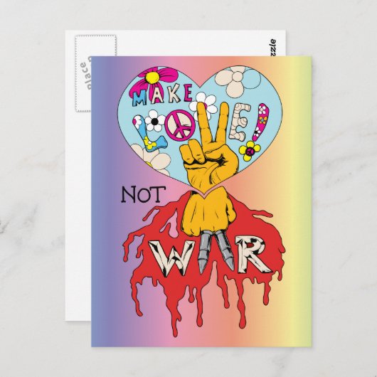 Make Love not War 2 ~ 60s Hippie Peace Sign Briefkaart (Voorkant / Achterkant)