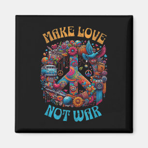Make Love Not War - 60s 70s Hippie Retro Peace Sig Magneet