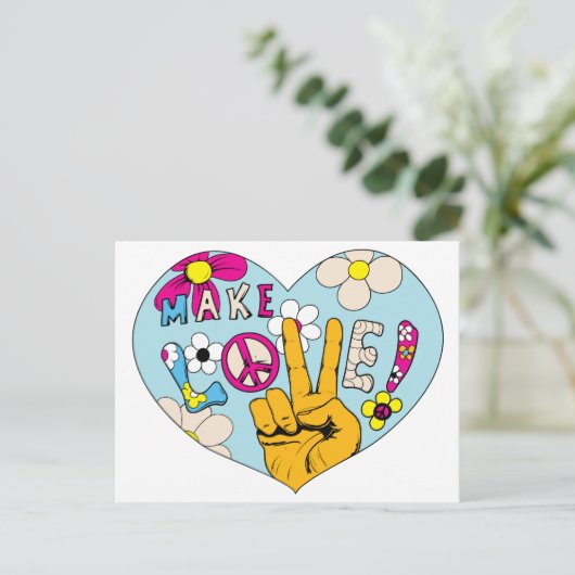 Make Love Not War ~ 60s Hippie Peace Sign Briefkaart (Staand voorkant)