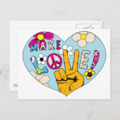 Make Love Not War ~ 60s Hippie Peace Sign Briefkaart (Voorkant / Achterkant)