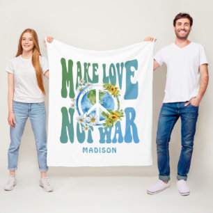 Make Love Not War Floral World Peace Sign Voeg naa Fleece Deken