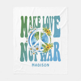 Make Love Not War Floral World Peace Sign Voeg naa Fleece Deken