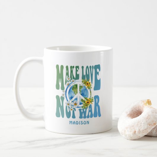 Make Love Not War Floral World Peace Sign Voeg naa Koffiemok (Met donut)