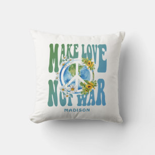 Make Love Not War Floral World Peace Sign Voeg naa Kussen