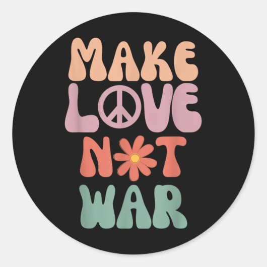 Make Love Not War Hippie 70s Peace Daisy Grappig Ronde Sticker (Voorkant)
